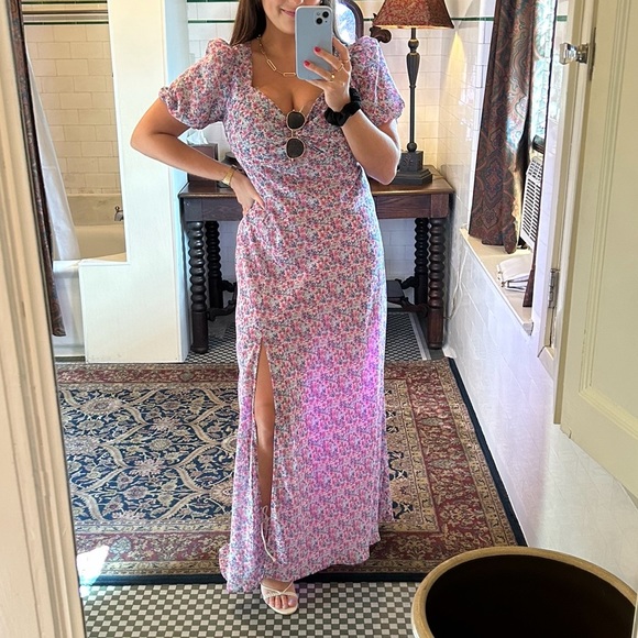ASTR the Label Sweetheart Neck Maxi Dress in Pink Purple Blue Ditzy, L - Picture 1 of 11